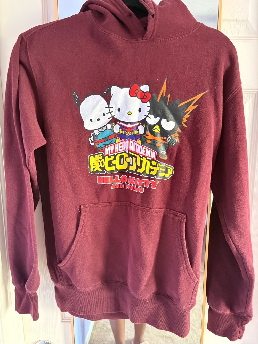 Sanrio Hello Kitty Maroon Hoodie with My Hero Academia Graphic